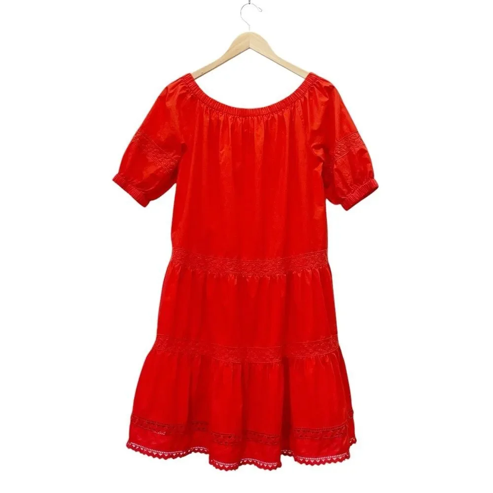 Kate Spade Broom Street Cotton Poplin Tiered Dress Cherry Pepper Red Size Small